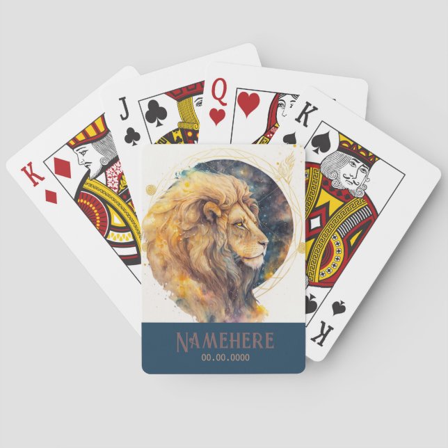 Create Your Own Gold & Blue Leo Zodiac Playing Cards (Back)