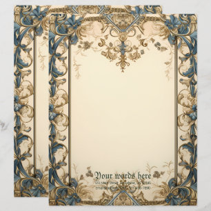 Create Your Own Gold Blue Mediaeval Floral Custom Letterhead