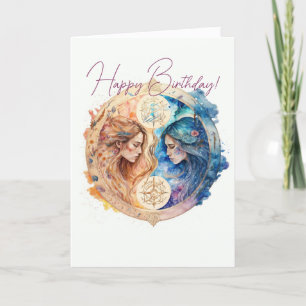 Create Your Own Gold & Blue Mystical Gemini Zodiac Holiday Card