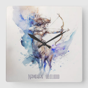 Create Your Own Gold & Blue Sagittarius Zodiac Square Wall Clock