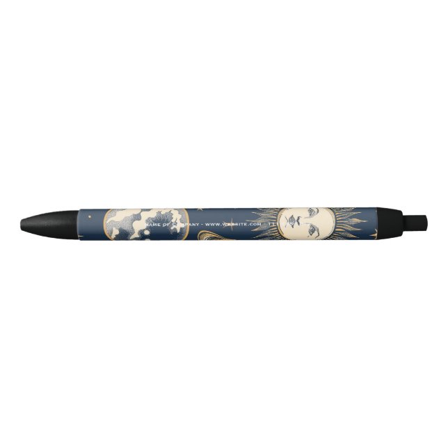 Create Your Own Gold Blue White Celestial  Black Ink Pen (Front)