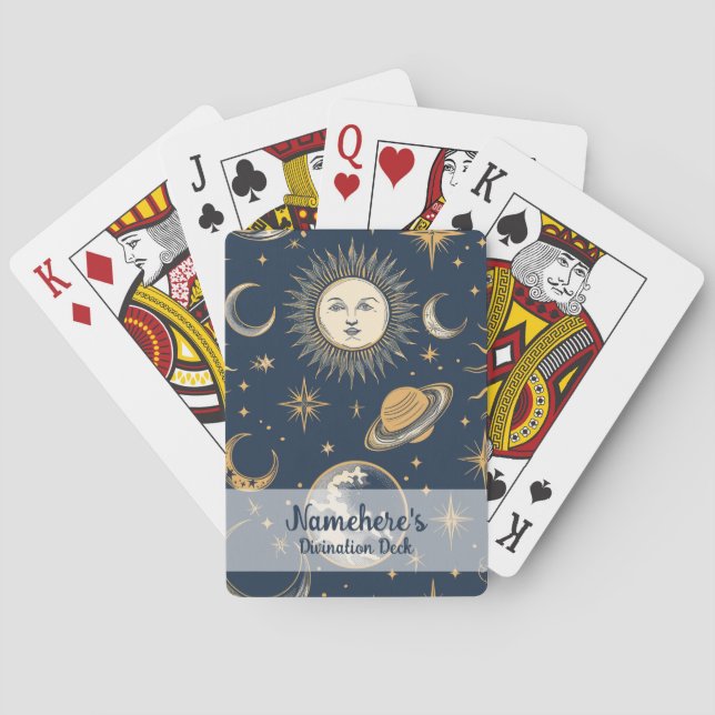 Create Your Own Gold Blue White Celestial Playing Cards (Back)