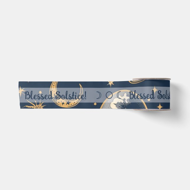 Create Your Own Gold Blue White Celestial Satin Ribbon (Front)