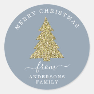 Create Your Own Gold Glitter Christmas Dusty Blue Classic Round Sticker