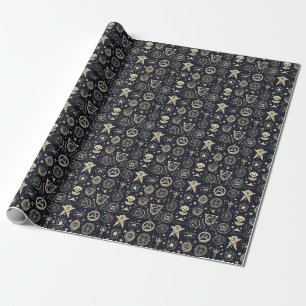 Create Your Own Gold Magic Symbols Black Wrapping Paper