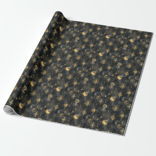 Create Your Own Gold Magical Symbols Black Wrapping Paper