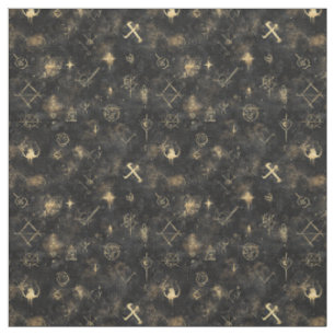 Create Your Own Gold Mysterious Symbols Black Fabric