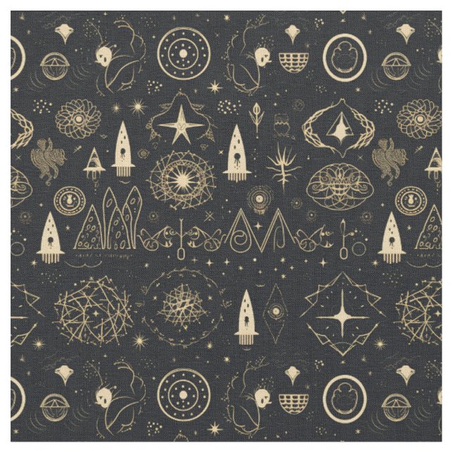 Create Your Own Gold Pagan Symbols Black Fabric (Close Up)