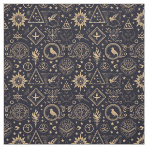 Create Your Own Gold Sacred Symbols Black Fabric