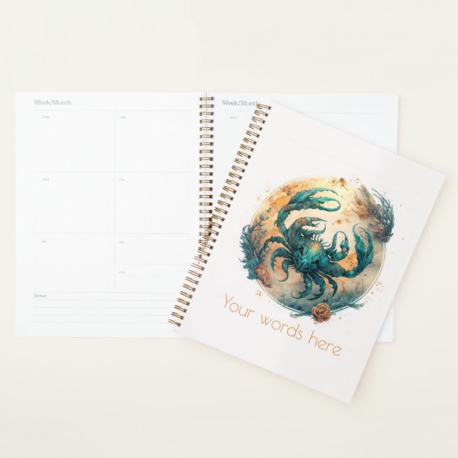 Create Your Own Gold & Teal Mystical Cancer Zodiac Planner (Display)