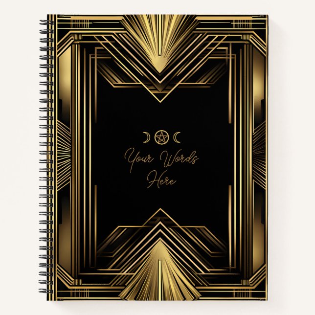 Create Your Own Golden Art Deco Black Notebook (Front)