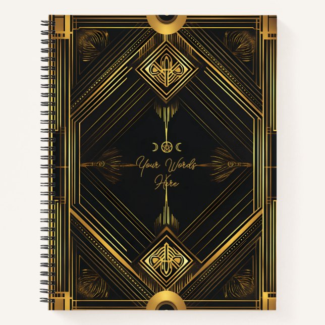 Create Your Own Golden Art Deco Style Black Notebook (Front)