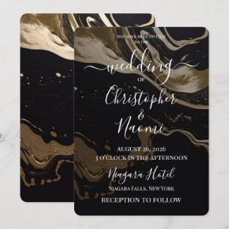 Create Your Own Golden Black Marble Wedding Invitation