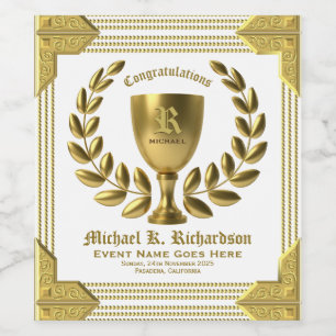Create Your Own Golden Cup Laurel Wreath Monogram Wine Label