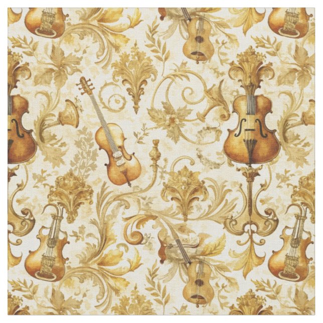 Create Your Own Golden Instruments Floral Damask Fabric (Close Up)