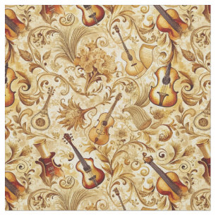 Create Your Own Golden Musical Collage Floral Fabric
