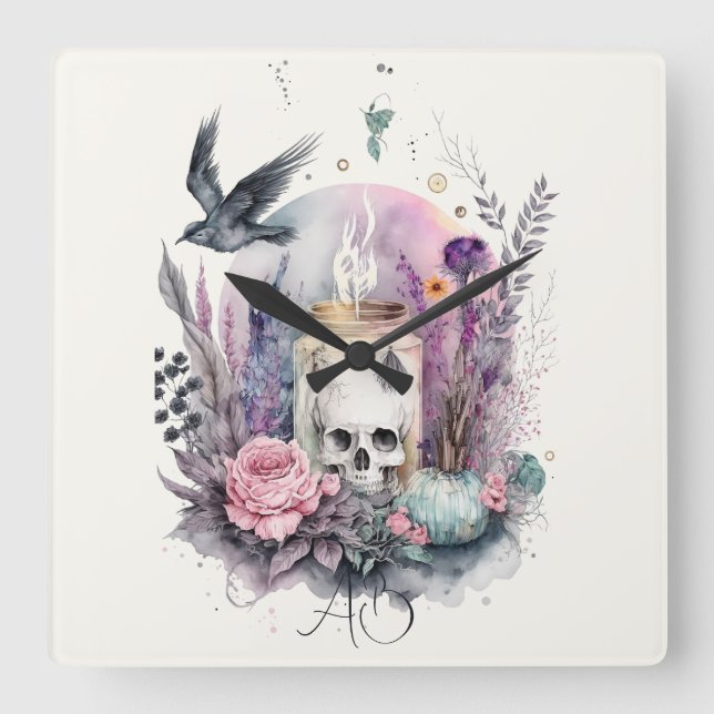 Create Your Own Gothic Autumn Square Wall Clock (Front)
