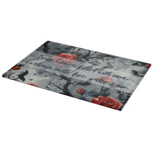 Create Your Own Gothic Bats Red Roses Grey Cutting Board