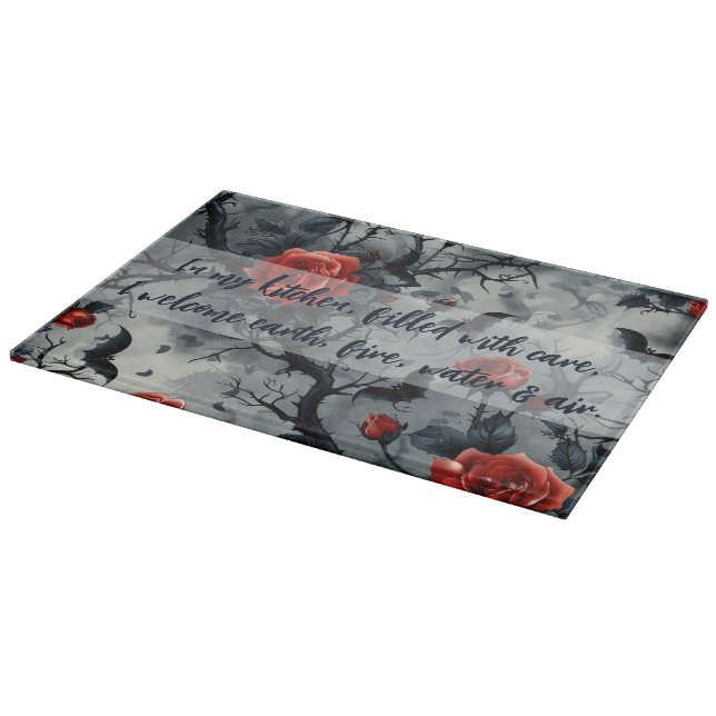 Create Your Own Gothic Bats Red Roses Grey Cutting Board (Corner)