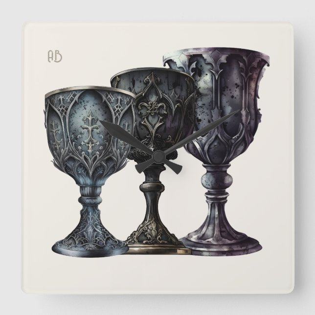Create Your Own Gothic Black Chalices Square Wall Clock (Front)
