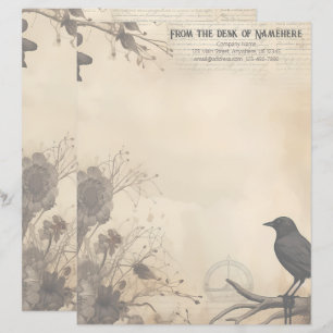 Create Your Own Gothic Raven Floral Stationery Custom Letterhead