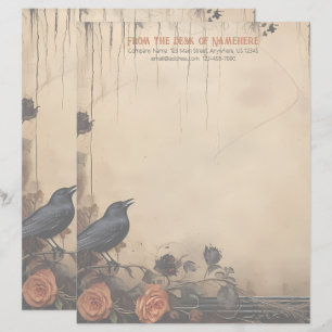 Create Your Own Gothic Raven Peach Rose Stationery Custom Letterhead