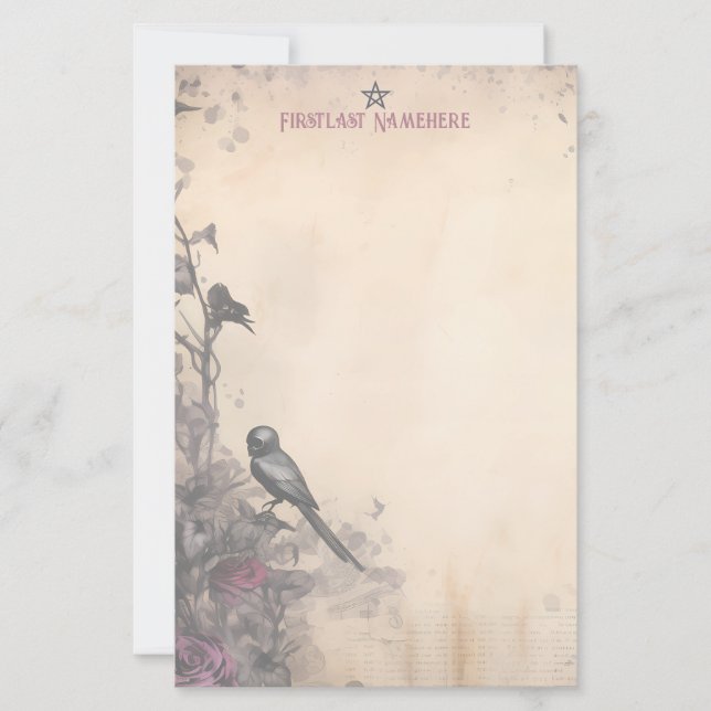 Create Your Own Gothic Raven Roses Stationery (Front)