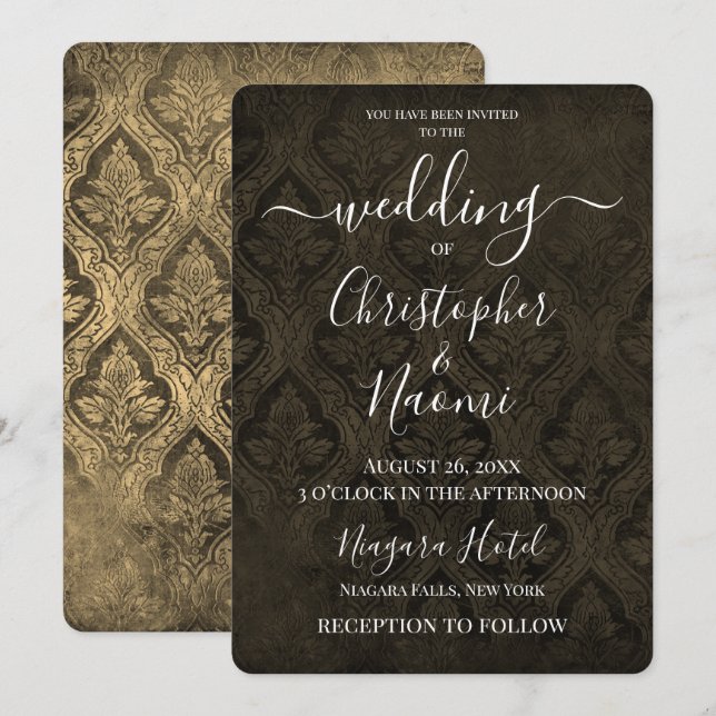 Create Your Own Gothic Rustic Damask Pattern Invitation (Front/Back)