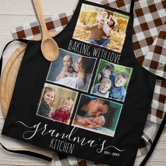 Create Your Own Grandma’s Kitchen 5 Photo Black Apron (Creator Uploaded)