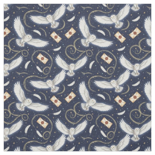 Create Your Own Great White Owl Letters Blue Fabric (Swatch)