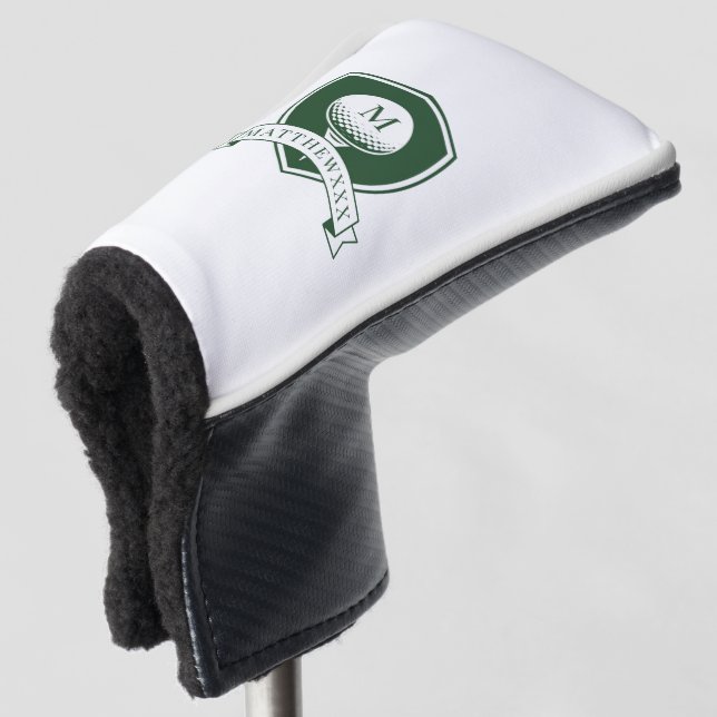 Create Your Own Green and White Name Monogram Golf Head Cover (3/4 Front)