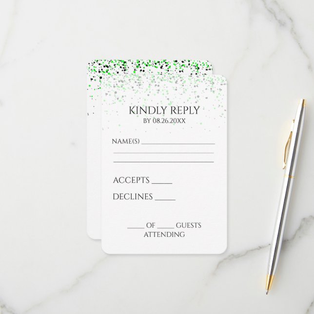 Create Your Own Green Falling Speckles RSVP Card (Front/Back In Situ)