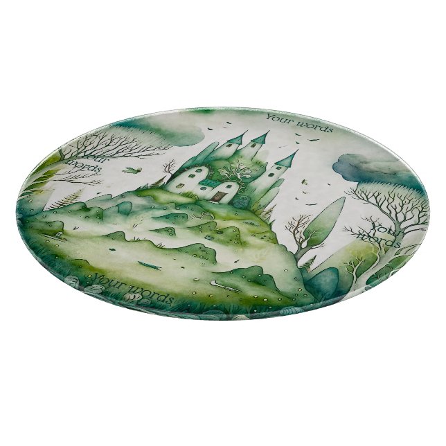 Create Your Own Green Fantasy Castle Landscape Cutting Board (Corner)