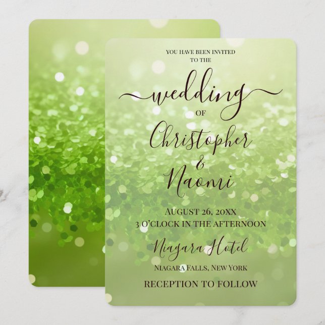 Create Your Own Green Glitter Invitation (Front/Back)