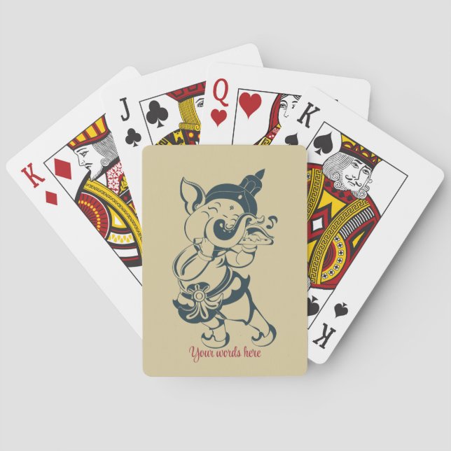 Create Your Own Green & Gold Ganesh Flute Playing Cards (Back)