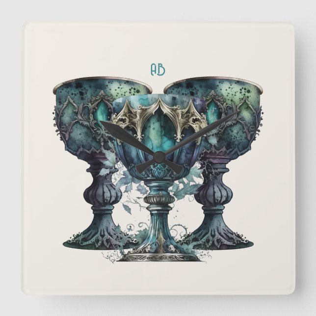Create Your Own Green Gothic Chalices Square Wall Clock (Front)