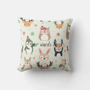 Create Your Own Green Kawaii Christmas Animals Cushion