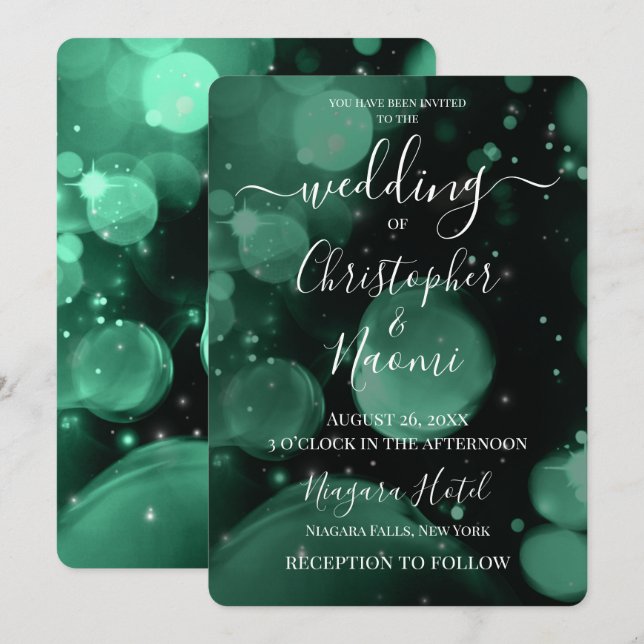 Create Your Own Green XL Bokeh Invitation (Front/Back)