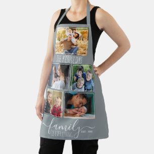 Create Your Own Grey 5 Photo Family Quote Name Apron