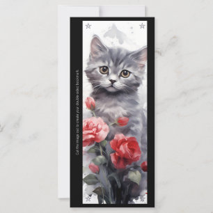 Create Your Own Grey Kitten Red Rose Bookmark Card