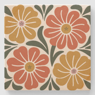 Create Your Own Groovy Retro Cosmos Flowers Stone Coaster