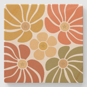 Create Your Own Groovy Retro Daisies Floral Stone Coaster