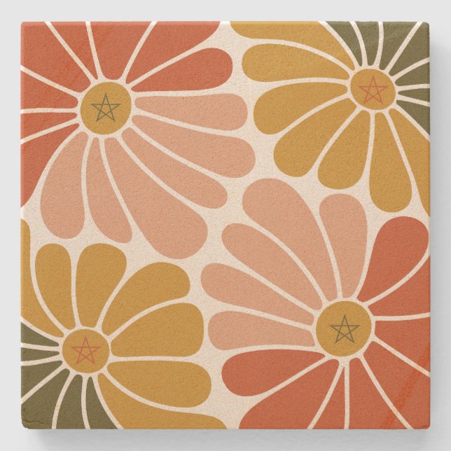 Create Your Own Groovy Retro Gerbera Daisy Florals Stone Coaster (Front)