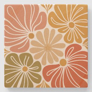 Create Your Own Groovy Retro Gerbera Flowers Stone Coaster