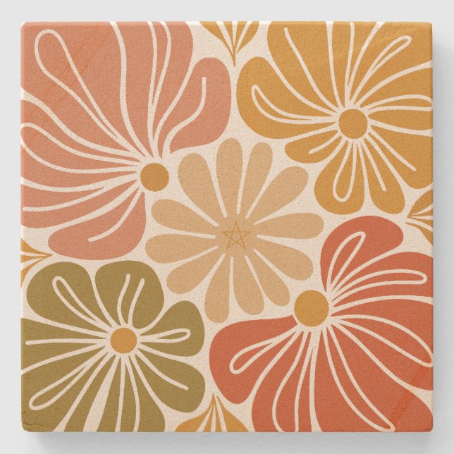 Create Your Own Groovy Retro Gerbera Flowers Stone Coaster (Front)