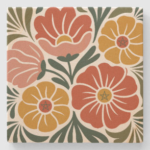 Create Your Own Groovy Retro Wildflower Bouquet Stone Coaster