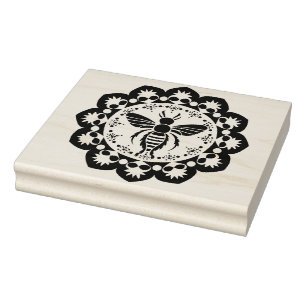 Create Your Own Hand Drawn Floral Honey Bee Rubber Stamp