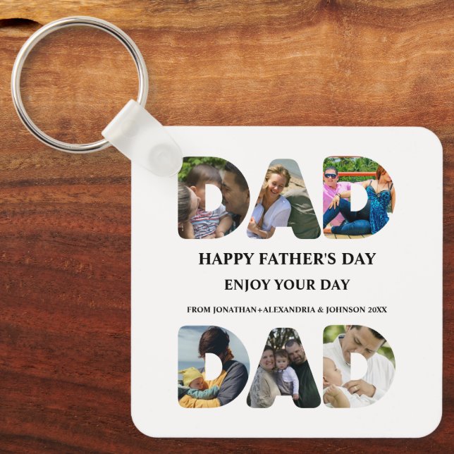 Create your own Happy fathers day 6 photo collage Key Ring (Front)