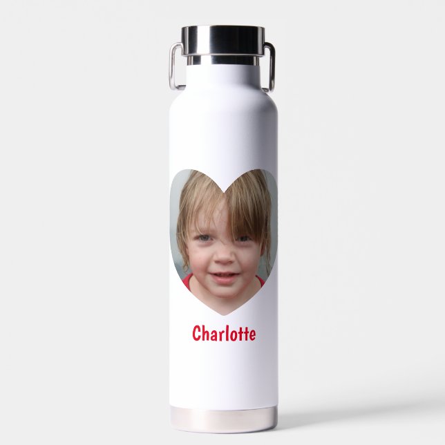 Create Your Own heart Shape Photo Name Water Bottle (Front)