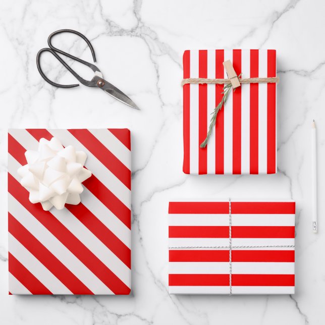 Create Your Own Heavy polyester stripe red/white Wrapping Paper Sheet (Front)